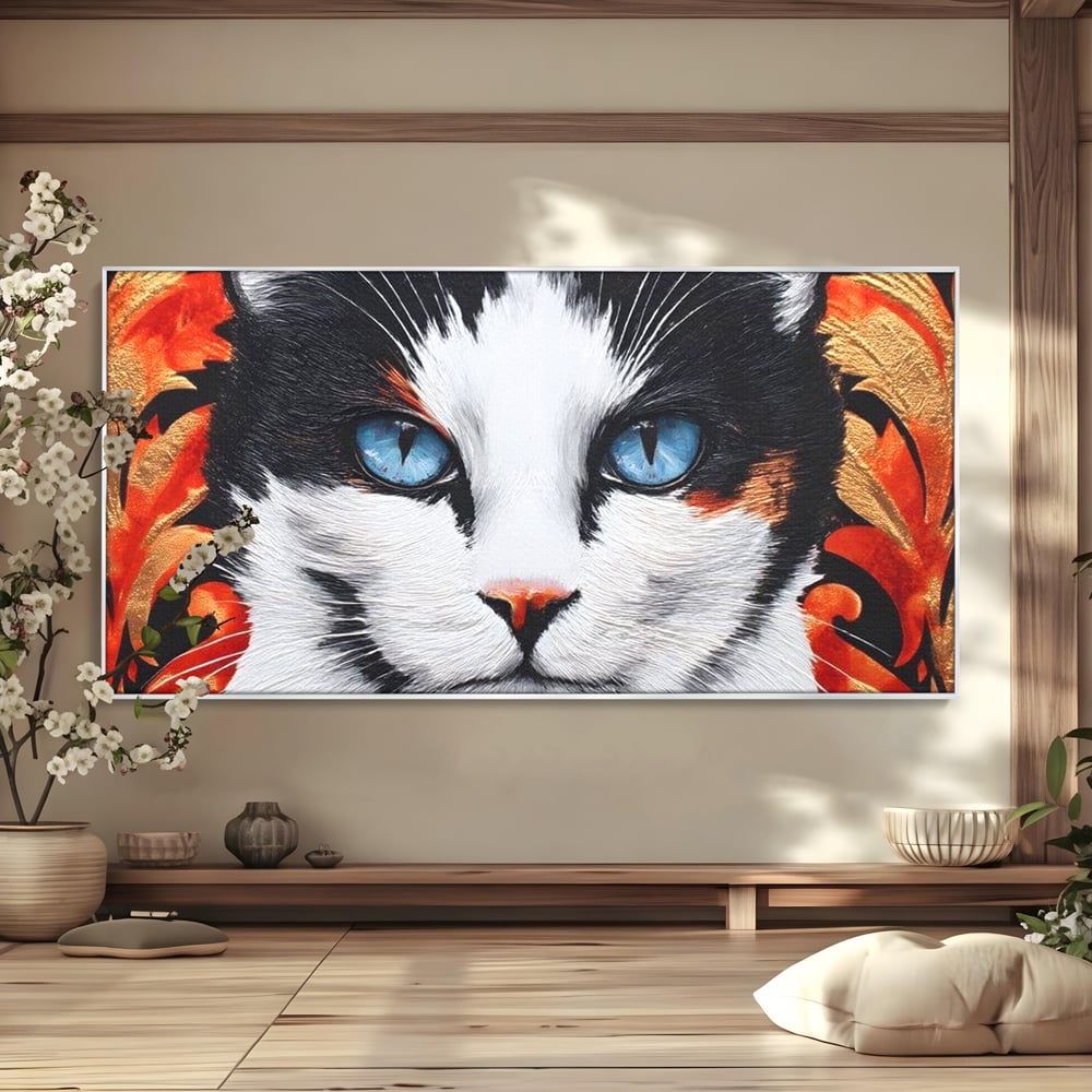 Tablou canvas cu tablou canvas cu ochi de pisica, in rama de aluminiu argintiu